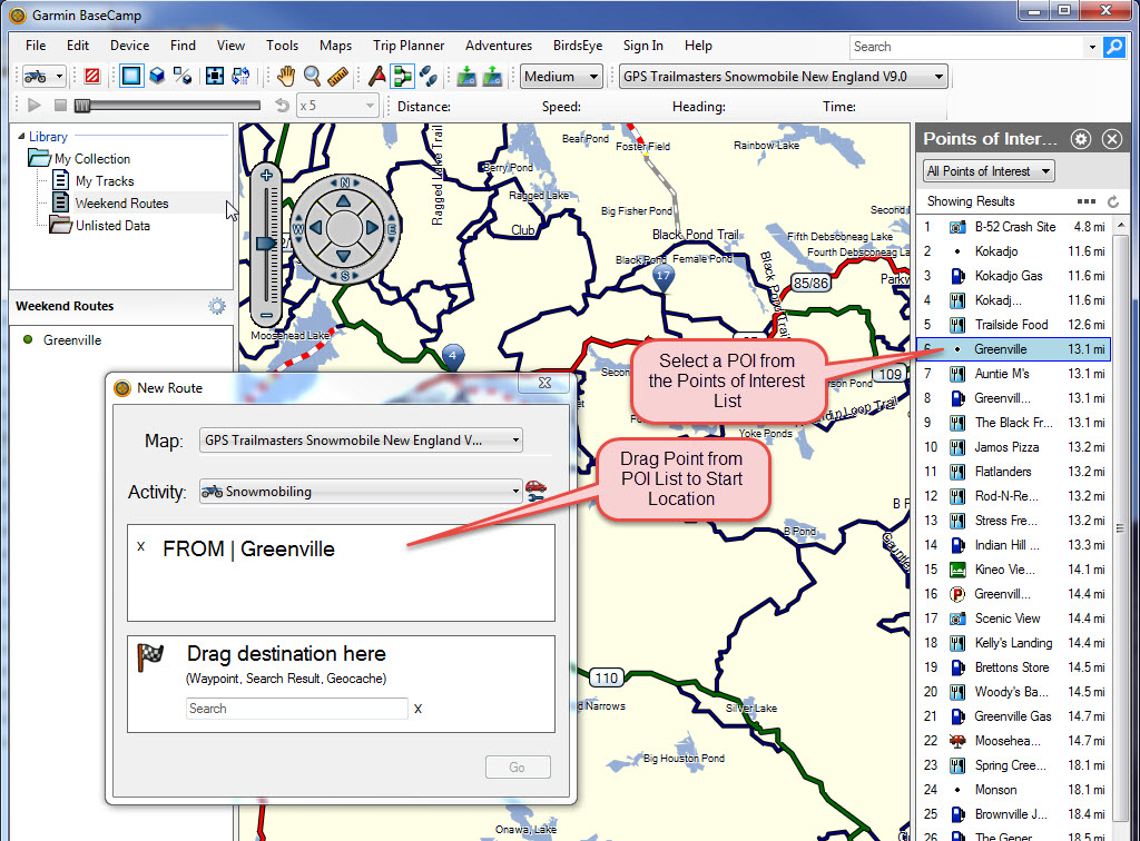 Create a route with the drag and drop dialog