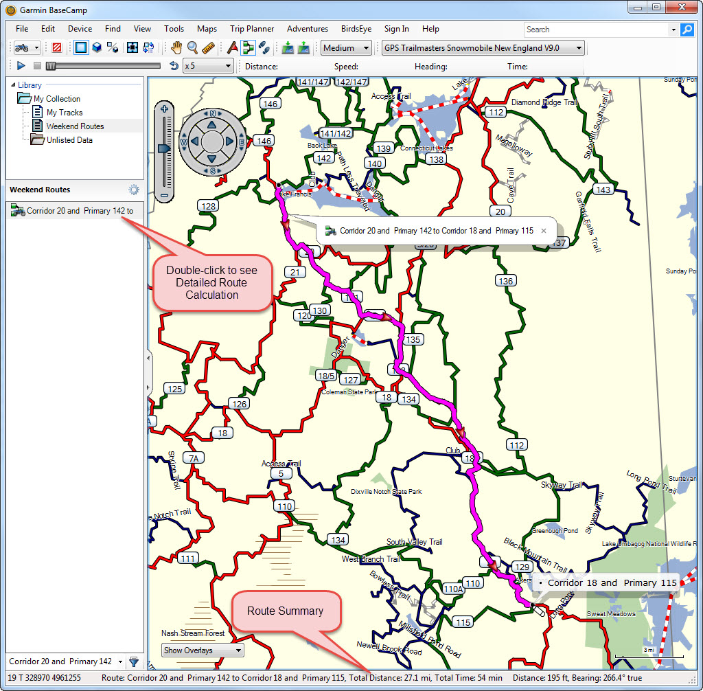 Shortest distance route calculated using the Route Tool