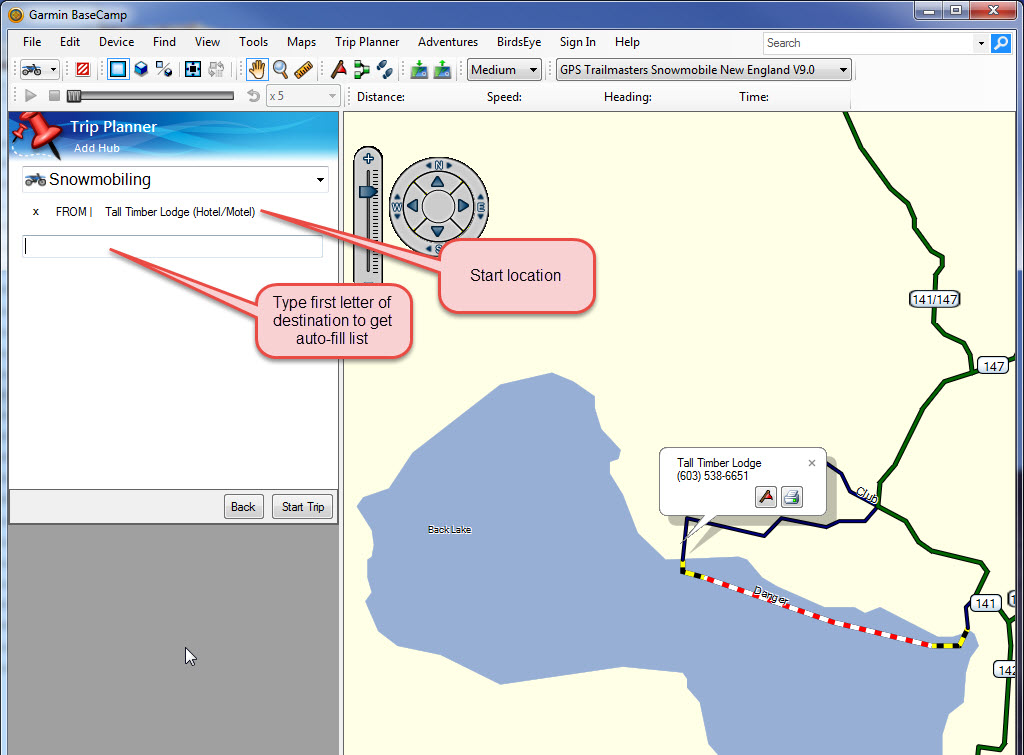 Entering a start location in the Trip Planner tool